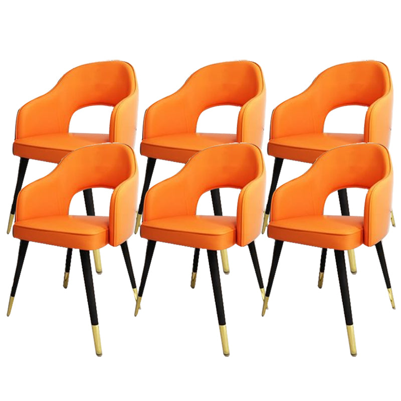 Glam Style Side Chair Open Back Leather Indoor Dining Chair for Home Orange 6 Piece Set Clearhalo 'Dining Chairs' 'Dining Tables & Seating' 'dining_chair' 'furn' 'furn_dining_chair' 'Furniture' 'Kitchen & Dining Furniture' 6389717