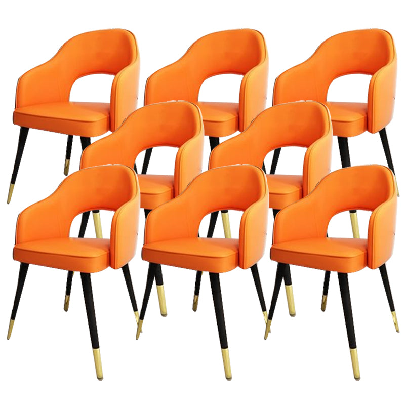 Glam Style Side Chair Open Back Leather Indoor Dining Chair for Home Orange 8 Piece Set Clearhalo 'Dining Chairs' 'Dining Tables & Seating' 'dining_chair' 'furn' 'furn_dining_chair' 'Furniture' 'Kitchen & Dining Furniture' 6389718