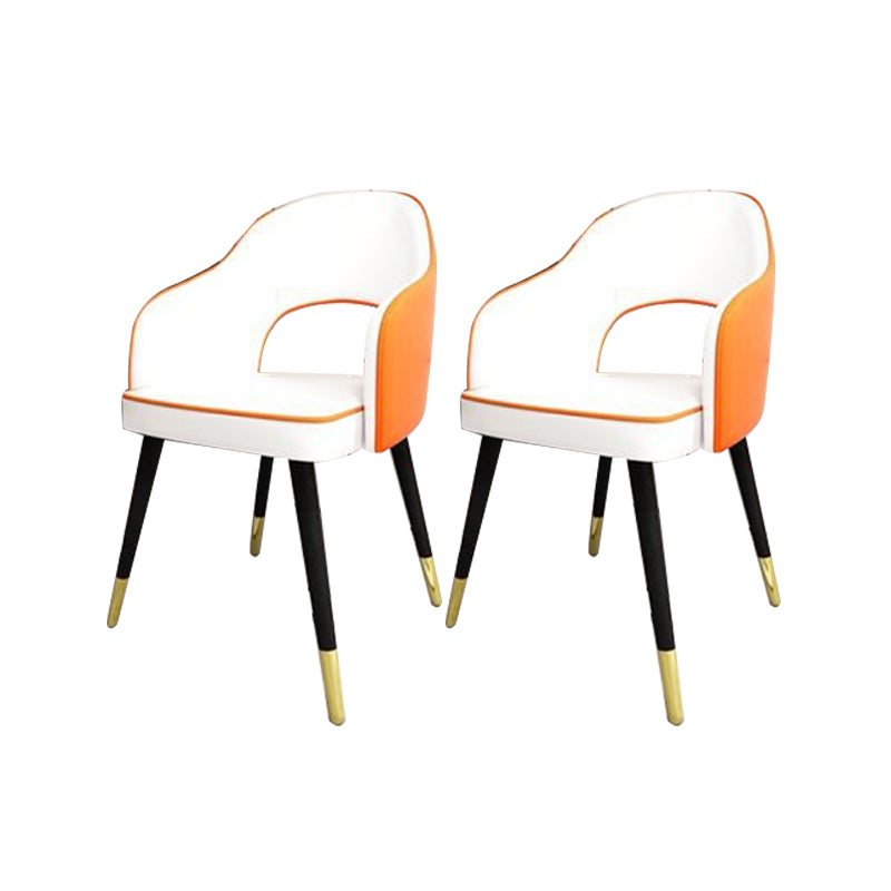Glam Style Side Chair Open Back Leather Indoor Dining Chair for Home White-Orange 2 Piece Set Clearhalo 'Dining Chairs' 'Dining Tables & Seating' 'dining_chair' 'furn' 'furn_dining_chair' 'Furniture' 'Kitchen & Dining Furniture' 6389719
