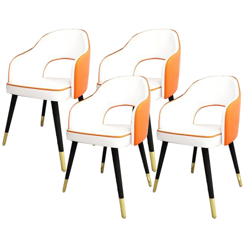 Glam Style Side Chair Open Back Leather Indoor Dining Chair for Home White-Orange 4 Piece Set Clearhalo 'Dining Chairs' 'Dining Tables & Seating' 'dining_chair' 'furn' 'furn_dining_chair' 'Furniture' 'Kitchen & Dining Furniture' 6389720