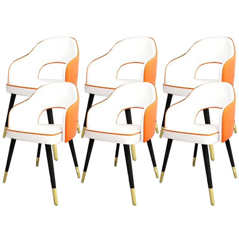 Glam Style Side Chair Open Back Leather Indoor Dining Chair for Home White-Orange 6 Piece Set Clearhalo 'Dining Chairs' 'Dining Tables & Seating' 'dining_chair' 'furn' 'furn_dining_chair' 'Furniture' 'Kitchen & Dining Furniture' 6389721