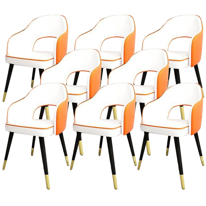 Glam Style Side Chair Open Back Leather Indoor Dining Chair for Home White-Orange 8 Piece Set Clearhalo 'Dining Chairs' 'Dining Tables & Seating' 'dining_chair' 'furn' 'furn_dining_chair' 'Furniture' 'Kitchen & Dining Furniture' 6389722