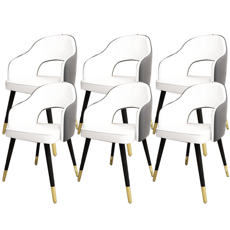Glam Style Side Chair Open Back Leather Indoor Dining Chair for Home White-Gray 6 Piece Set Clearhalo 'Dining Chairs' 'Dining Tables & Seating' 'dining_chair' 'furn' 'furn_dining_chair' 'Furniture' 'Kitchen & Dining Furniture' 6389725