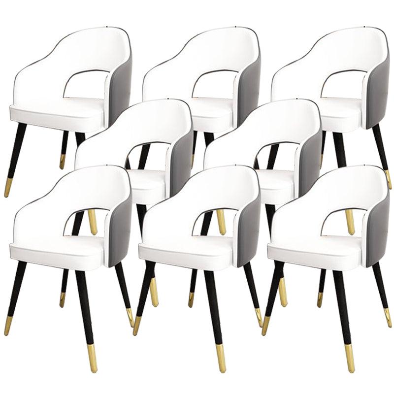 Glam Style Side Chair Open Back Leather Indoor Dining Chair for Home White-Gray 8 Piece Set Clearhalo 'Dining Chairs' 'Dining Tables & Seating' 'dining_chair' 'furn' 'furn_dining_chair' 'Furniture' 'Kitchen & Dining Furniture' 6389726