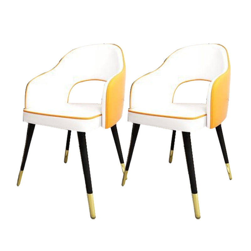 Glam Style Side Chair Open Back Leather Indoor Dining Chair for Home White-Yellow 2 Piece Set Clearhalo 'Dining Chairs' 'Dining Tables & Seating' 'dining_chair' 'furn' 'furn_dining_chair' 'Furniture' 'Kitchen & Dining Furniture' 6389727