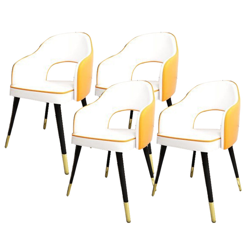 Glam Style Side Chair Open Back Leather Indoor Dining Chair for Home White-Yellow 4 Piece Set Clearhalo 'Dining Chairs' 'Dining Tables & Seating' 'dining_chair' 'furn' 'furn_dining_chair' 'Furniture' 'Kitchen & Dining Furniture' 6389728