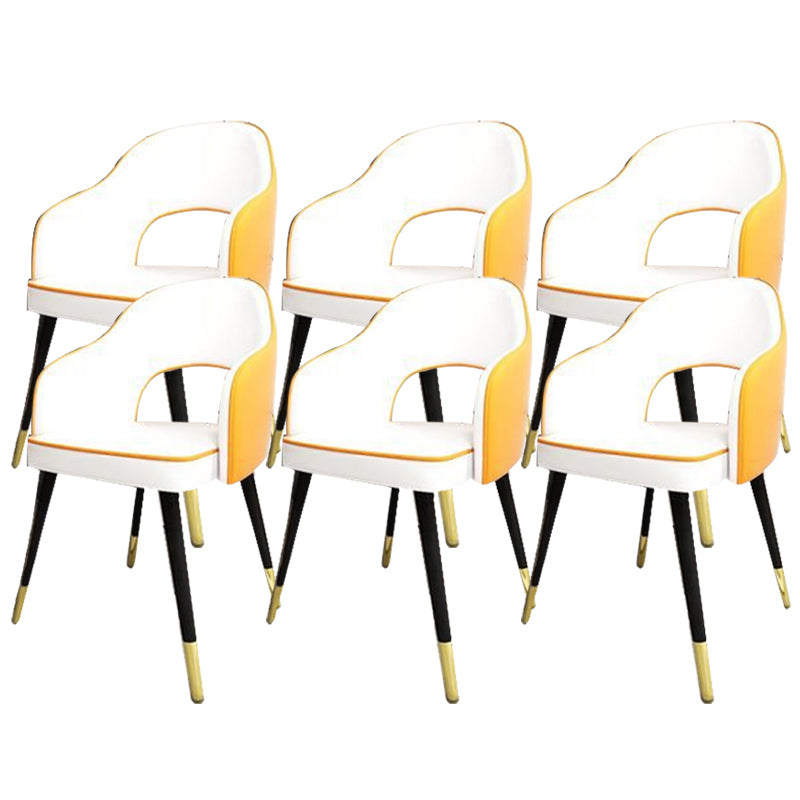 Glam Style Side Chair Open Back Leather Indoor Dining Chair for Home White-Yellow 6 Piece Set Clearhalo 'Dining Chairs' 'Dining Tables & Seating' 'dining_chair' 'furn' 'furn_dining_chair' 'Furniture' 'Kitchen & Dining Furniture' 6389729