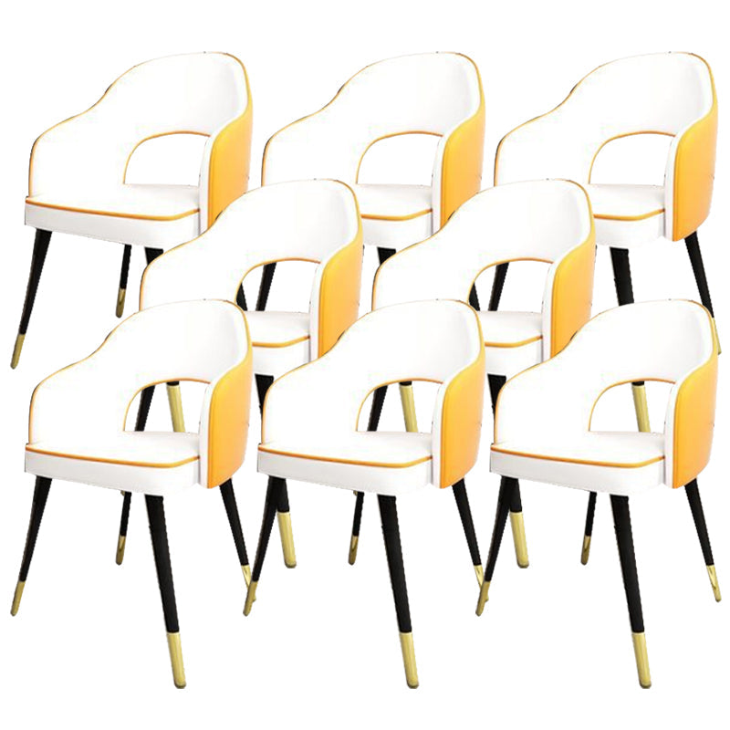Glam Style Side Chair Open Back Leather Indoor Dining Chair for Home White-Yellow 8 Piece Set Clearhalo 'Dining Chairs' 'Dining Tables & Seating' 'dining_chair' 'furn' 'furn_dining_chair' 'Furniture' 'Kitchen & Dining Furniture' 6389730