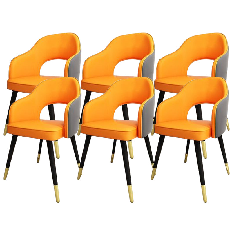 Glam Style Side Chair Open Back Leather Indoor Dining Chair for Home Orange-Gray 6 Piece Set Clearhalo 'Dining Chairs' 'Dining Tables & Seating' 'dining_chair' 'furn' 'furn_dining_chair' 'Furniture' 'Kitchen & Dining Furniture' 6389733