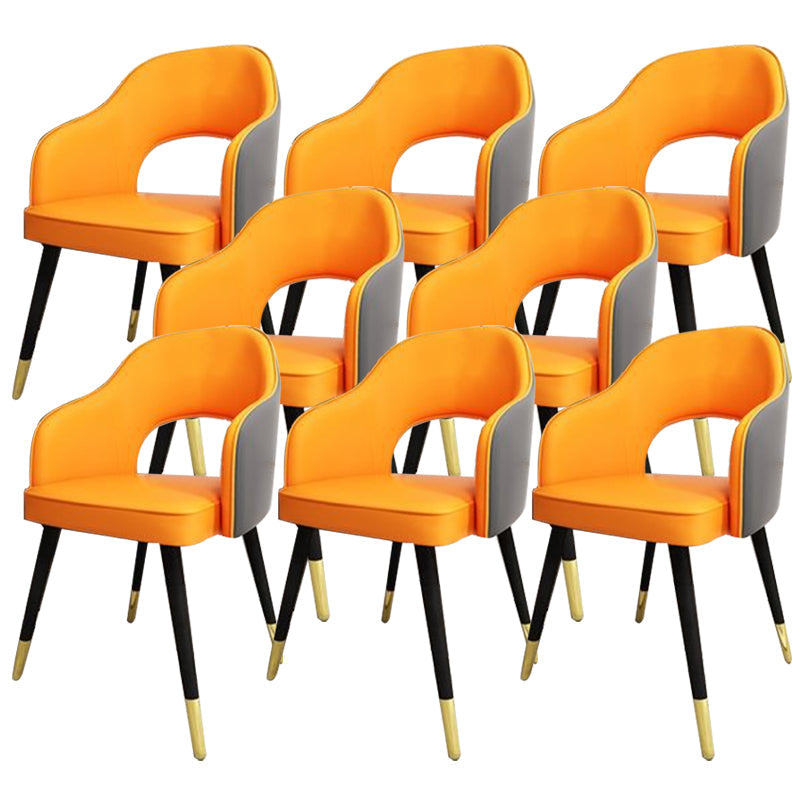 Glam Style Side Chair Open Back Leather Indoor Dining Chair for Home Orange-Gray 8 Piece Set Clearhalo 'Dining Chairs' 'Dining Tables & Seating' 'dining_chair' 'furn' 'furn_dining_chair' 'Furniture' 'Kitchen & Dining Furniture' 6389734