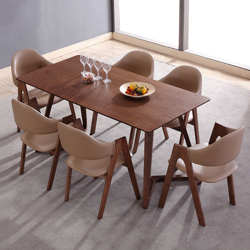 Silla de comedor de comedor de espalda abierto silla de comedor de madera maciza en marrón