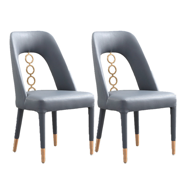 フェイクレザーホームダイニングチェアオープンバックダイニングサイドチェアグレーのサイドチェア
