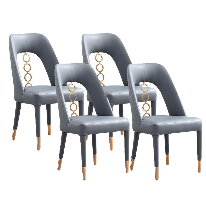 フェイクレザーホームダイニングチェアオープンバックダイニングサイドチェアグレーのサイドチェア
