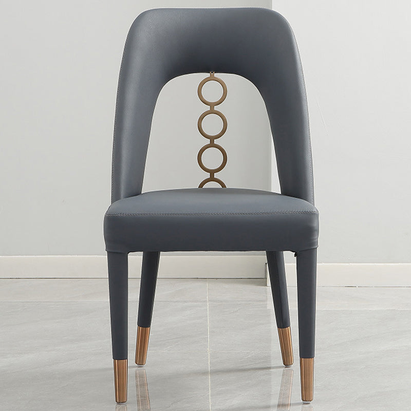 フェイクレザーホームダイニングチェアオープンバックダイニングサイドチェアグレーのサイドチェア