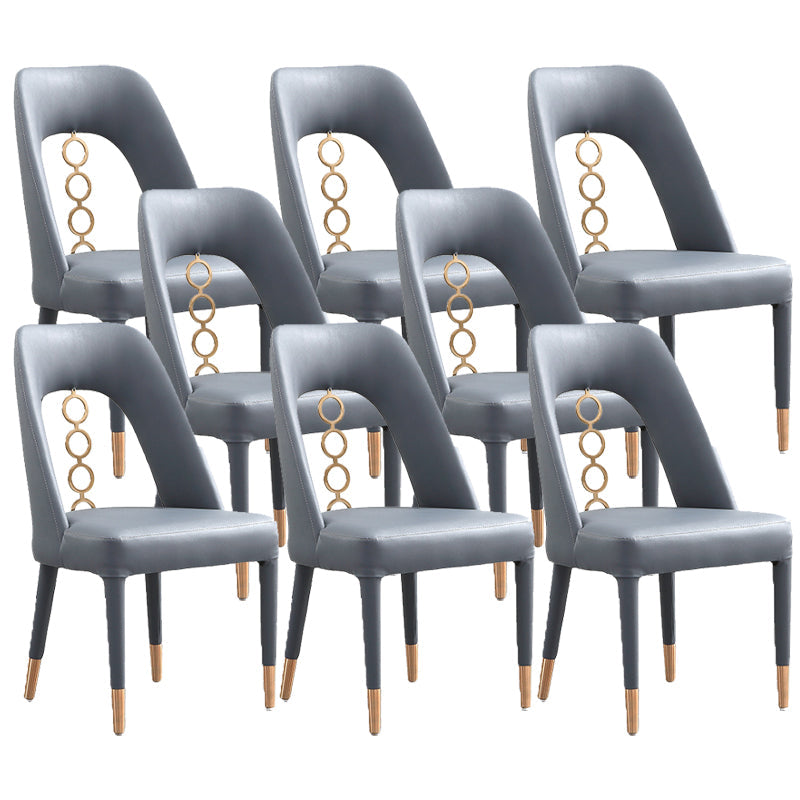 フェイクレザーホームダイニングチェアオープンバックダイニングサイドチェアグレーのサイドチェア