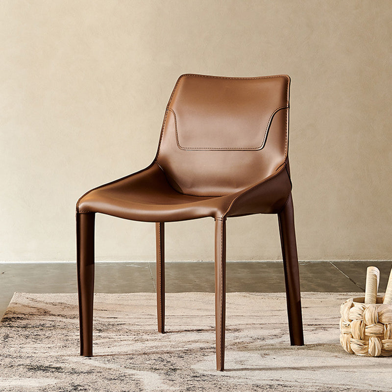 Contemporary Faux Leather Dining Chairs Indoor-Outdoor Parsons Chair Brown 1 Piece Clearhalo 'Dining Chairs' 'Dining Tables & Seating' 'dining_chair' 'furn' 'furn_dining_chair' 'Furniture' 'Kitchen & Dining Furniture' 6389863