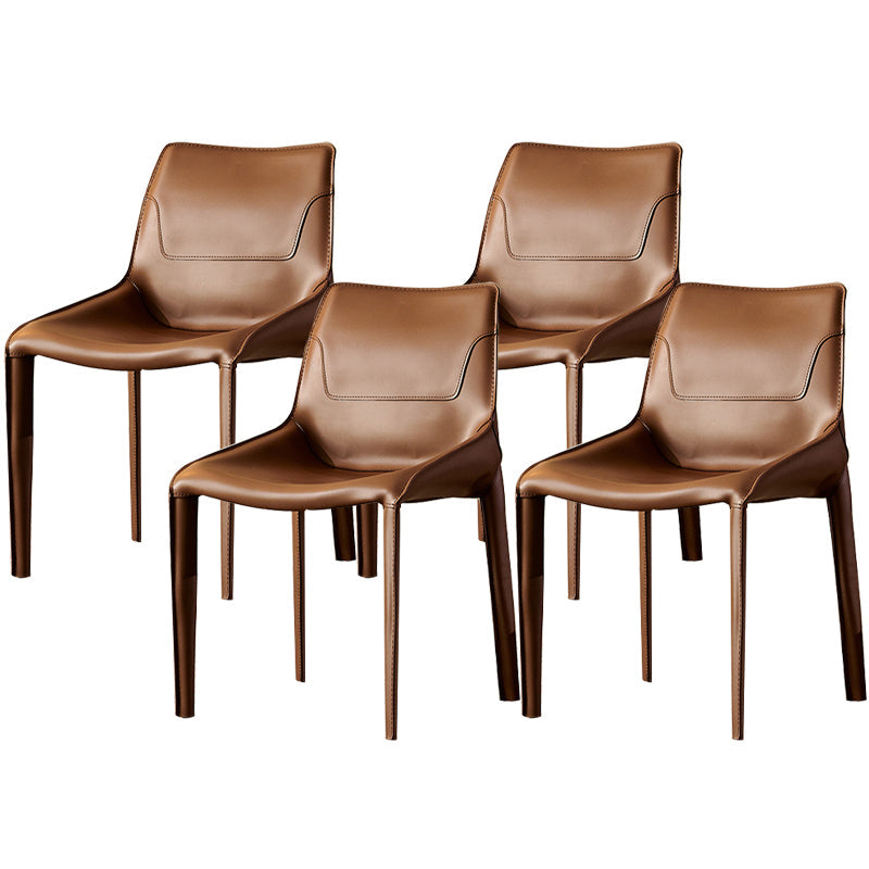 Contemporary Faux Leather Dining Chairs Indoor-Outdoor Parsons Chair Brown 4 Piece Set Clearhalo 'Dining Chairs' 'Dining Tables & Seating' 'dining_chair' 'furn' 'furn_dining_chair' 'Furniture' 'Kitchen & Dining Furniture' 6389867