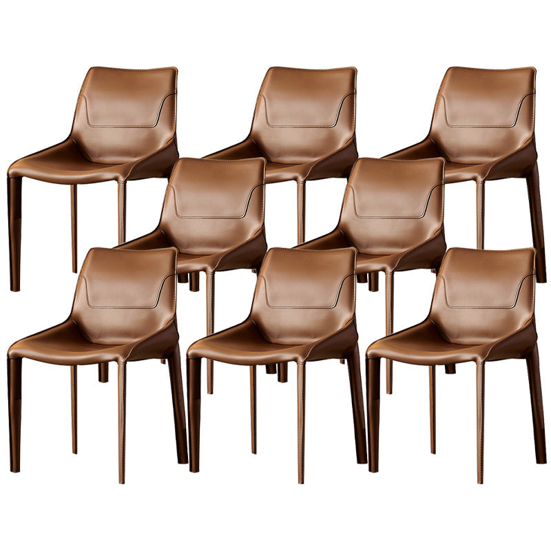 Contemporary Faux Leather Dining Chairs Indoor-Outdoor Parsons Chair Brown 8 Piece Set Clearhalo 'Dining Chairs' 'Dining Tables & Seating' 'dining_chair' 'furn' 'furn_dining_chair' 'Furniture' 'Kitchen & Dining Furniture' 6389870