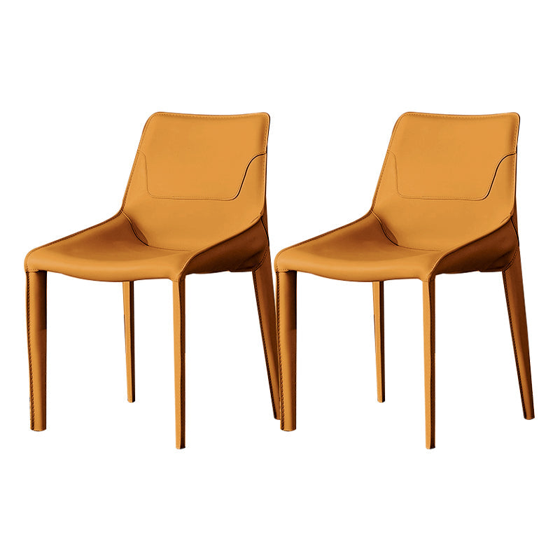 Contemporary Faux Leather Dining Chairs Indoor-Outdoor Parsons Chair Orange 2 Piece Set Clearhalo 'Dining Chairs' 'Dining Tables & Seating' 'dining_chair' 'furn' 'furn_dining_chair' 'Furniture' 'Kitchen & Dining Furniture' 6389884
