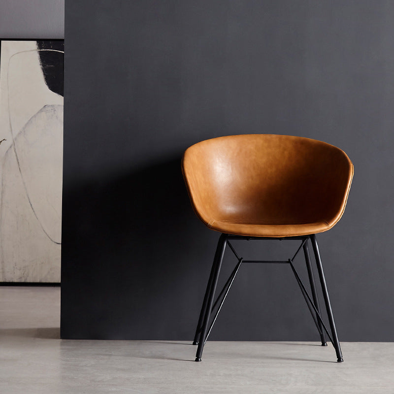 Modern Arm Chair Leather Indoor Dining Chair with Metal Frame