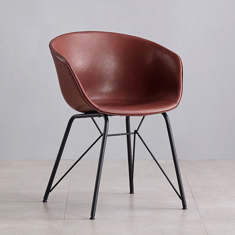 Modern Arm Chair Leather Indoor Dining Chair with Metal Frame
