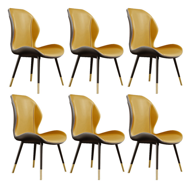 Glam Style Chair Leather Wingback Dining Chair for Kitchen Use Yellow 6 Piece Set Clearhalo 'Dining Chairs' 'Dining Tables & Seating' 'dining_chair' 'furn' 'furn_dining_chair' 'Furniture' 'Kitchen & Dining Furniture' 6390190