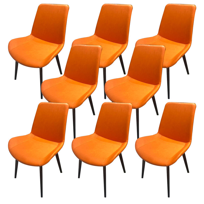 Modern Leather Side Chair Solid Back Dining Chair with Metal Base Orange 8 Piece Set Clearhalo 'Dining Chairs' 'Dining Tables & Seating' 'dining_chair' 'furn' 'furn_dining_chair' 'Furniture' 'Kitchen & Dining Furniture' 6390333