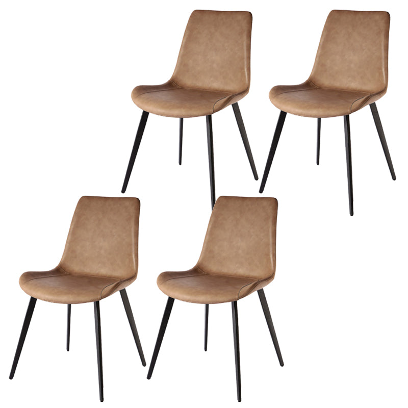 Modern Leather Side Chair Solid Back Dining Chair with Metal Base Brown 4 Piece Set Clearhalo 'Dining Chairs' 'Dining Tables & Seating' 'dining_chair' 'furn' 'furn_dining_chair' 'Furniture' 'Kitchen & Dining Furniture' 6390335