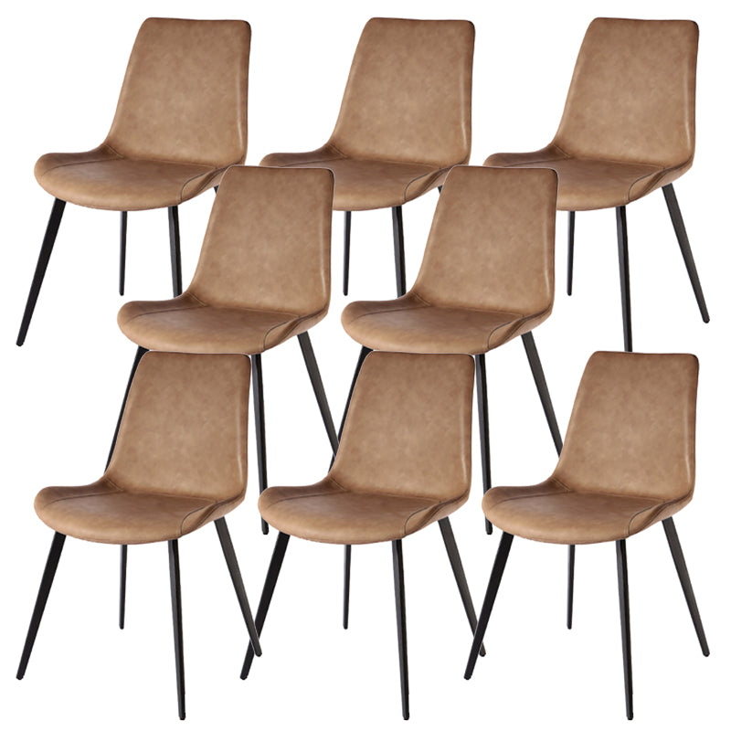 Modern Leather Side Chair Solid Back Dining Chair with Metal Base Brown 8 Piece Set Clearhalo 'Dining Chairs' 'Dining Tables & Seating' 'dining_chair' 'furn' 'furn_dining_chair' 'Furniture' 'Kitchen & Dining Furniture' 6390337