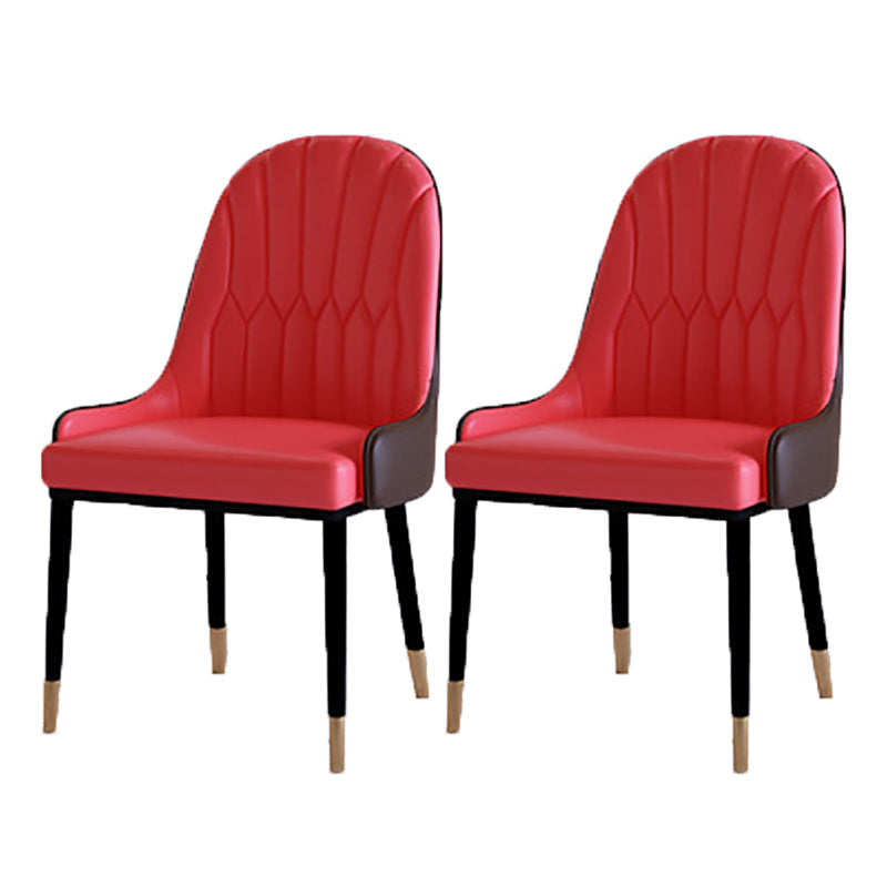 Contemporary Side Chair Upholstered Armless Faux Leather Dining Chairs Red 2 Piece Set Clearhalo 'Dining Chairs' 'Dining Tables & Seating' 'dining_chair' 'furn' 'furn_dining_chair' 'Furniture' 'Kitchen & Dining Furniture' 6390377