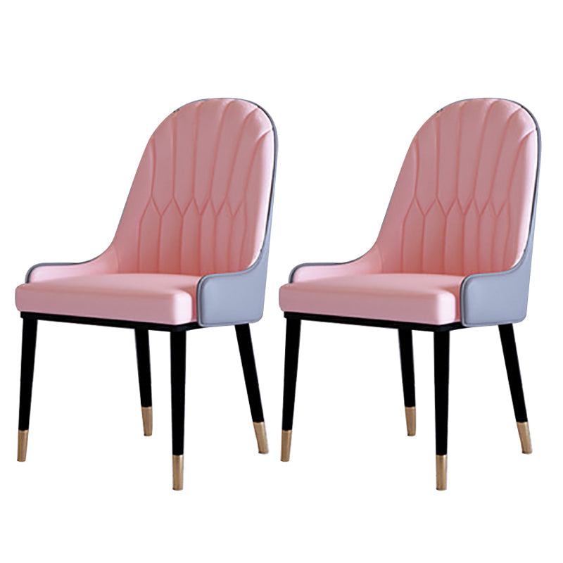 Contemporary Side Chair Upholstered Armless Faux Leather Dining Chairs Pink 2 Piece Set Clearhalo 'Dining Chairs' 'Dining Tables & Seating' 'dining_chair' 'furn' 'furn_dining_chair' 'Furniture' 'Kitchen & Dining Furniture' 6390386