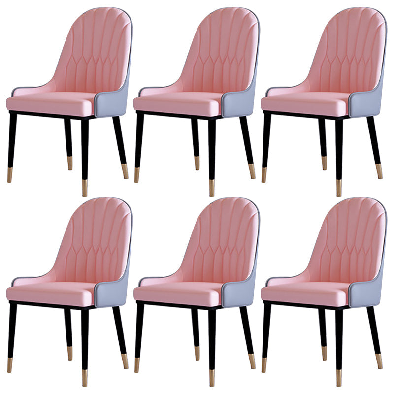 Contemporary Side Chair Upholstered Armless Faux Leather Dining Chairs Pink 6 Piece Set Clearhalo 'Dining Chairs' 'Dining Tables & Seating' 'dining_chair' 'furn' 'furn_dining_chair' 'Furniture' 'Kitchen & Dining Furniture' 6390390