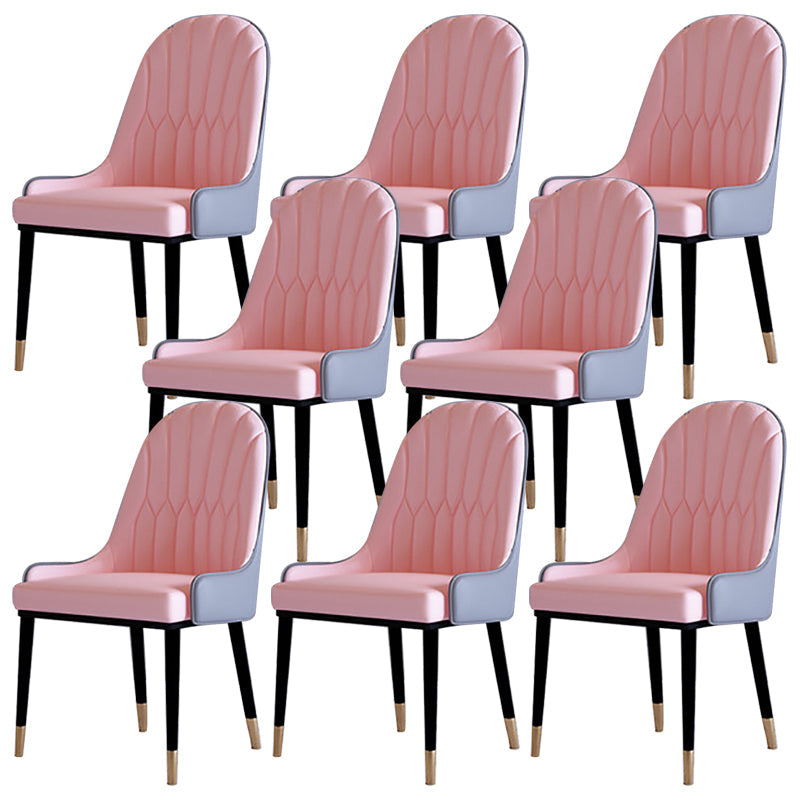 Contemporary Side Chair Upholstered Armless Faux Leather Dining Chairs Pink 8 Piece Set Clearhalo 'Dining Chairs' 'Dining Tables & Seating' 'dining_chair' 'furn' 'furn_dining_chair' 'Furniture' 'Kitchen & Dining Furniture' 6390392