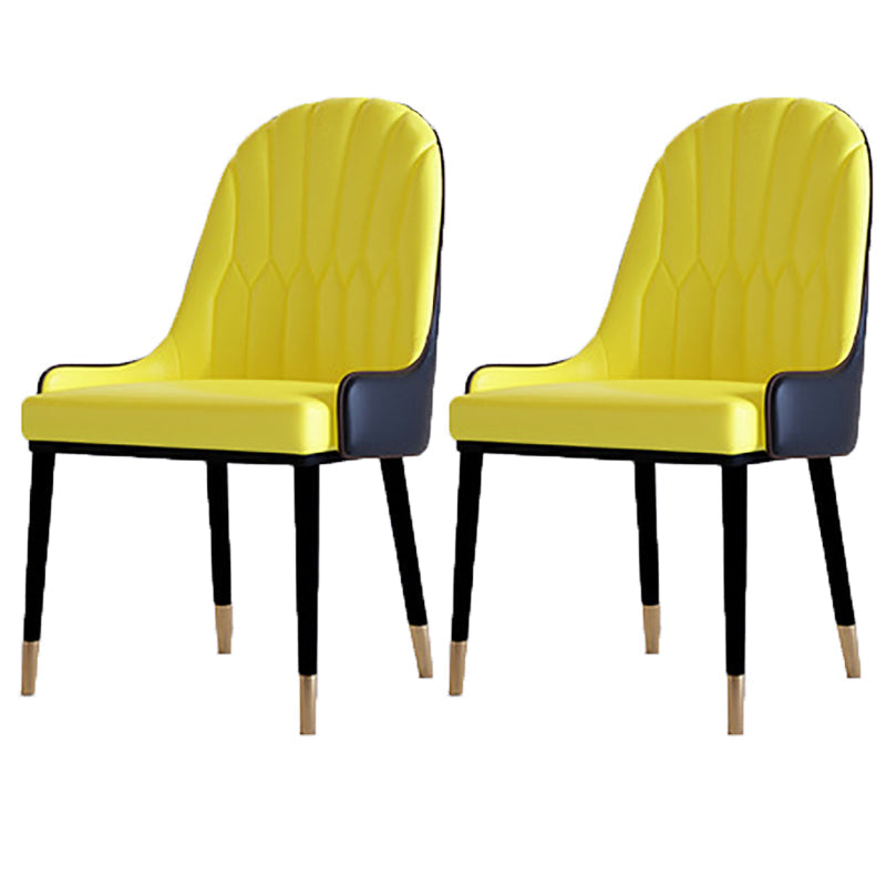 Contemporary Side Chair Upholstered Armless Faux Leather Dining Chairs Yellow 2 Piece Set Clearhalo 'Dining Chairs' 'Dining Tables & Seating' 'dining_chair' 'furn' 'furn_dining_chair' 'Furniture' 'Kitchen & Dining Furniture' 6390393