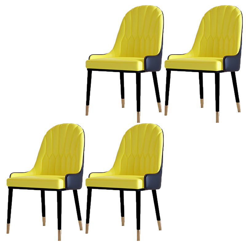 Contemporary Side Chair Upholstered Armless Faux Leather Dining Chairs Yellow 4 Piece Set Clearhalo 'Dining Chairs' 'Dining Tables & Seating' 'dining_chair' 'furn' 'furn_dining_chair' 'Furniture' 'Kitchen & Dining Furniture' 6390395
