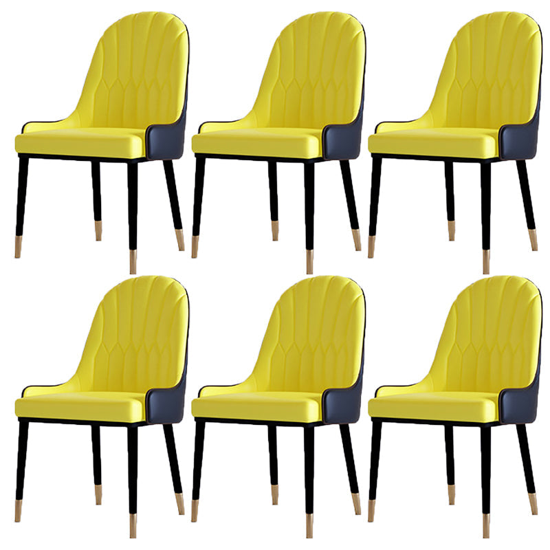 Contemporary Side Chair Upholstered Armless Faux Leather Dining Chairs Yellow 6 Piece Set Clearhalo 'Dining Chairs' 'Dining Tables & Seating' 'dining_chair' 'furn' 'furn_dining_chair' 'Furniture' 'Kitchen & Dining Furniture' 6390397
