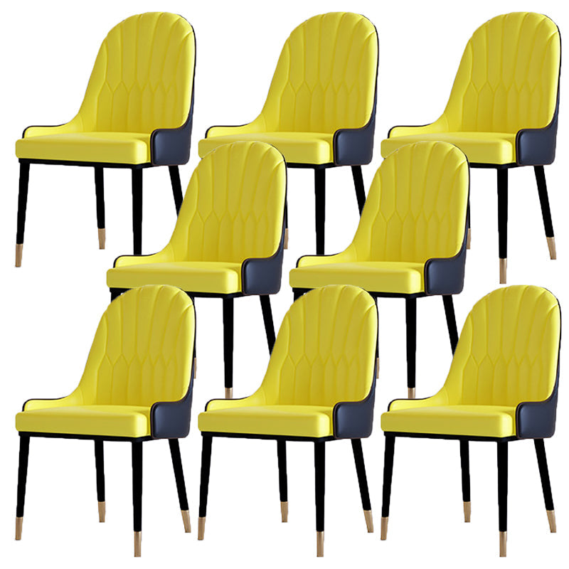 Contemporary Side Chair Upholstered Armless Faux Leather Dining Chairs Yellow 8 Piece Set Clearhalo 'Dining Chairs' 'Dining Tables & Seating' 'dining_chair' 'furn' 'furn_dining_chair' 'Furniture' 'Kitchen & Dining Furniture' 6390399