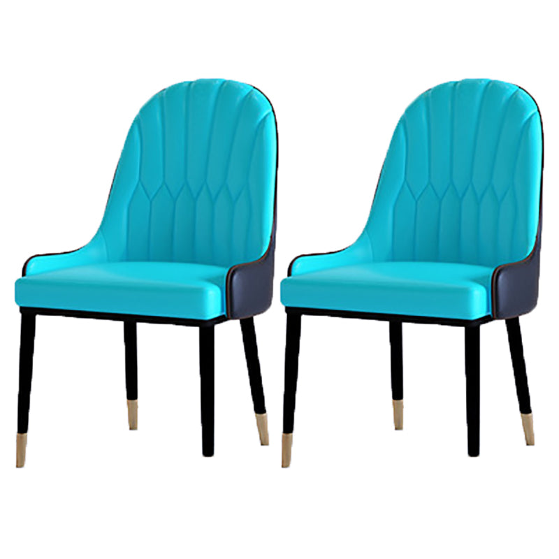 Contemporary Side Chair Upholstered Armless Faux Leather Dining Chairs Blue 2 Piece Set Clearhalo 'Dining Chairs' 'Dining Tables & Seating' 'dining_chair' 'furn' 'furn_dining_chair' 'Furniture' 'Kitchen & Dining Furniture' 6390400
