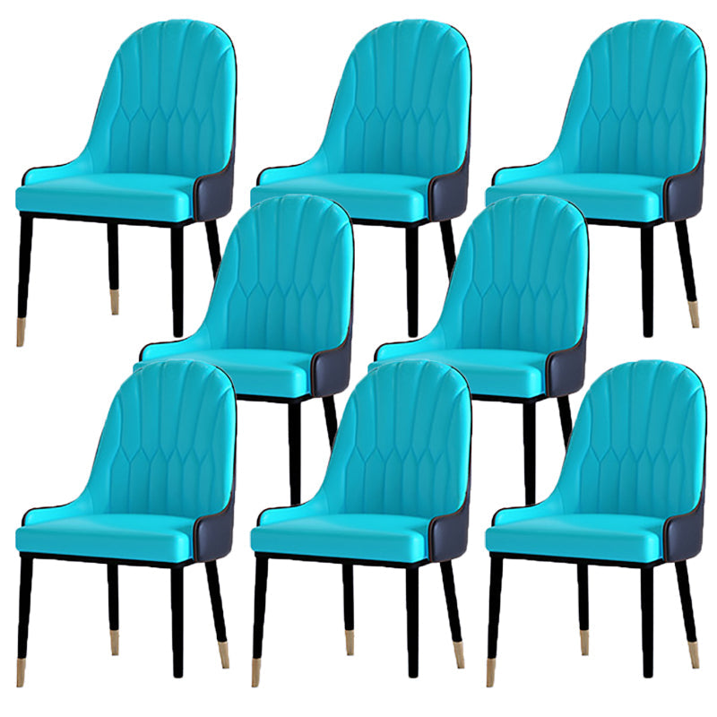 Contemporary Side Chair Upholstered Armless Faux Leather Dining Chairs Blue 8 Piece Set Clearhalo 'Dining Chairs' 'Dining Tables & Seating' 'dining_chair' 'furn' 'furn_dining_chair' 'Furniture' 'Kitchen & Dining Furniture' 6390403