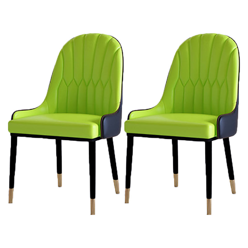 Contemporary Side Chair Upholstered Armless Faux Leather Dining Chairs Green 2 Piece Set Clearhalo 'Dining Chairs' 'Dining Tables & Seating' 'dining_chair' 'furn' 'furn_dining_chair' 'Furniture' 'Kitchen & Dining Furniture' 6390404