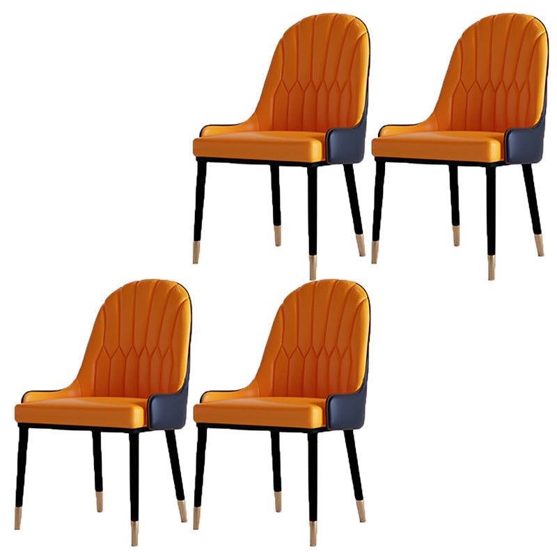 Contemporary Side Chair Upholstered Armless Faux Leather Dining Chairs Orange 4 Piece Set Clearhalo 'Dining Chairs' 'Dining Tables & Seating' 'dining_chair' 'furn' 'furn_dining_chair' 'Furniture' 'Kitchen & Dining Furniture' 6390417