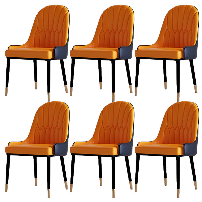 Contemporary Side Chair Upholstered Armless Faux Leather Dining Chairs Orange 6 Piece Set Clearhalo 'Dining Chairs' 'Dining Tables & Seating' 'dining_chair' 'furn' 'furn_dining_chair' 'Furniture' 'Kitchen & Dining Furniture' 6390418