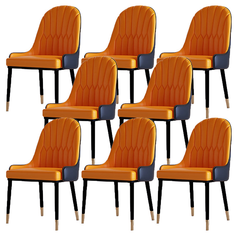 Contemporary Side Chair Upholstered Armless Faux Leather Dining Chairs Orange 8 Piece Set Clearhalo 'Dining Chairs' 'Dining Tables & Seating' 'dining_chair' 'furn' 'furn_dining_chair' 'Furniture' 'Kitchen & Dining Furniture' 6390419