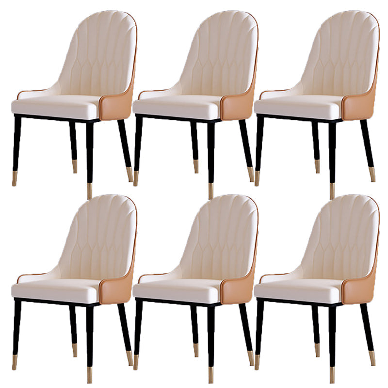 Contemporary Side Chair Upholstered Armless Faux Leather Dining Chairs Off-White 6 Piece Set Clearhalo 'Dining Chairs' 'Dining Tables & Seating' 'dining_chair' 'furn' 'furn_dining_chair' 'Furniture' 'Kitchen & Dining Furniture' 6390422