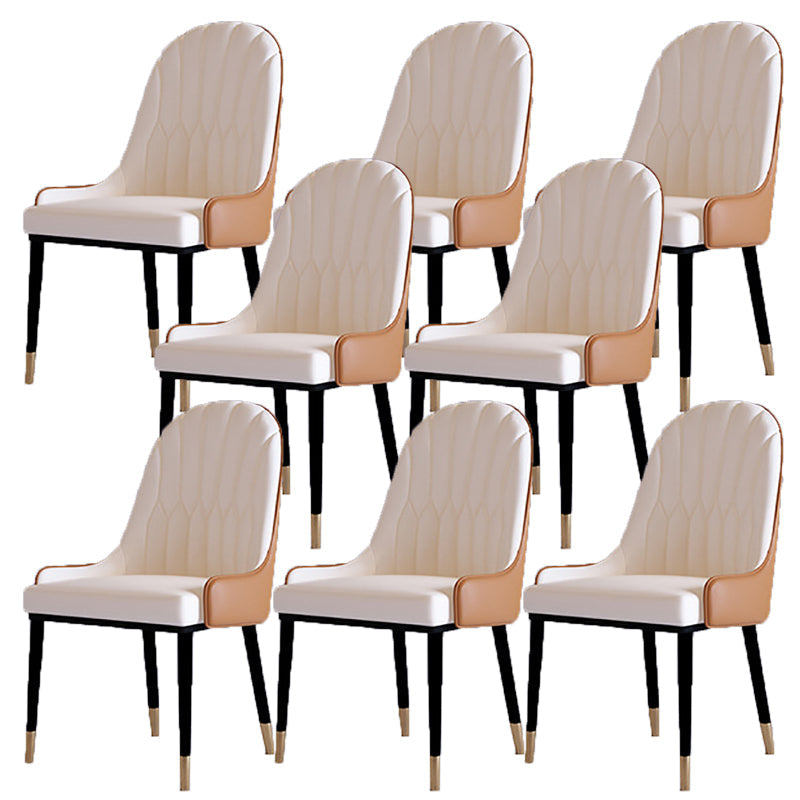 Contemporary Side Chair Upholstered Armless Faux Leather Dining Chairs Off-White 8 Piece Set Clearhalo 'Dining Chairs' 'Dining Tables & Seating' 'dining_chair' 'furn' 'furn_dining_chair' 'Furniture' 'Kitchen & Dining Furniture' 6390423