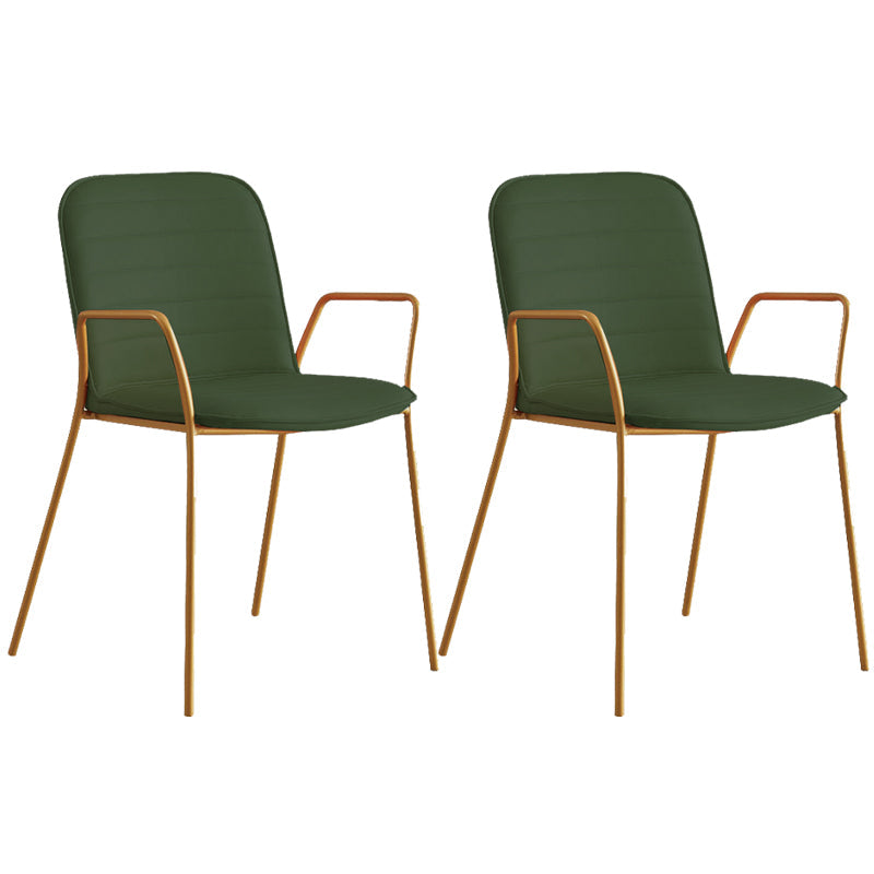 Glam Style Faux Leather Chair Arm Side Chairs with Metal Legs for Home Use Blackish Green 2 Piece Set Clearhalo 'Dining Chairs' 'Dining Tables & Seating' 'dining_chair' 'furn' 'furn_dining_chair' 'Furniture' 'Kitchen & Dining Furniture' 6390853