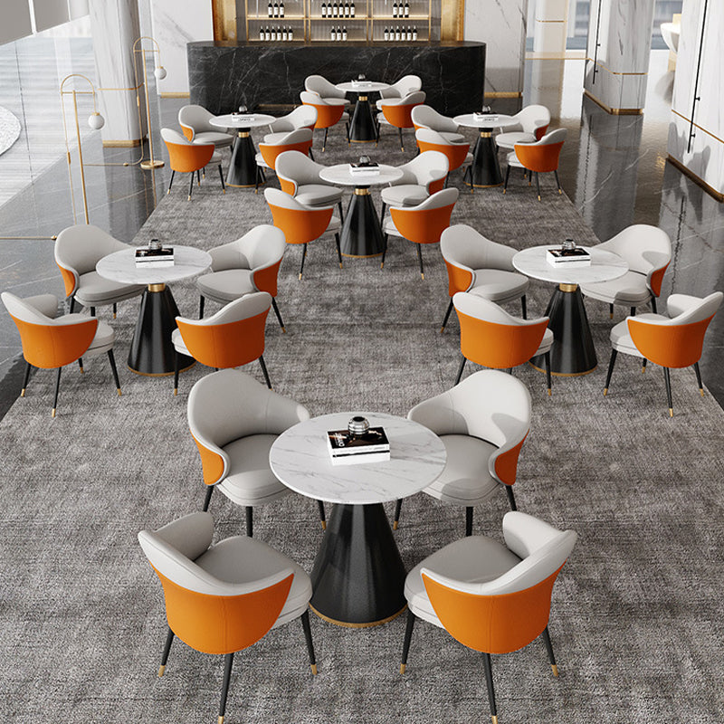 Faux Leather Kitchen Dining Chair Glam Parsons Chair with Black Metal Legs