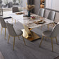Mesa de comedor rectangular moderna, mesa superior de piedra gris brillante para el hogar