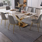 Mesa de comedor rectangular moderna, mesa superior de piedra gris brillante para el hogar