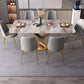 Mesa de comedor rectangular moderna, mesa superior de piedra gris brillante para el hogar